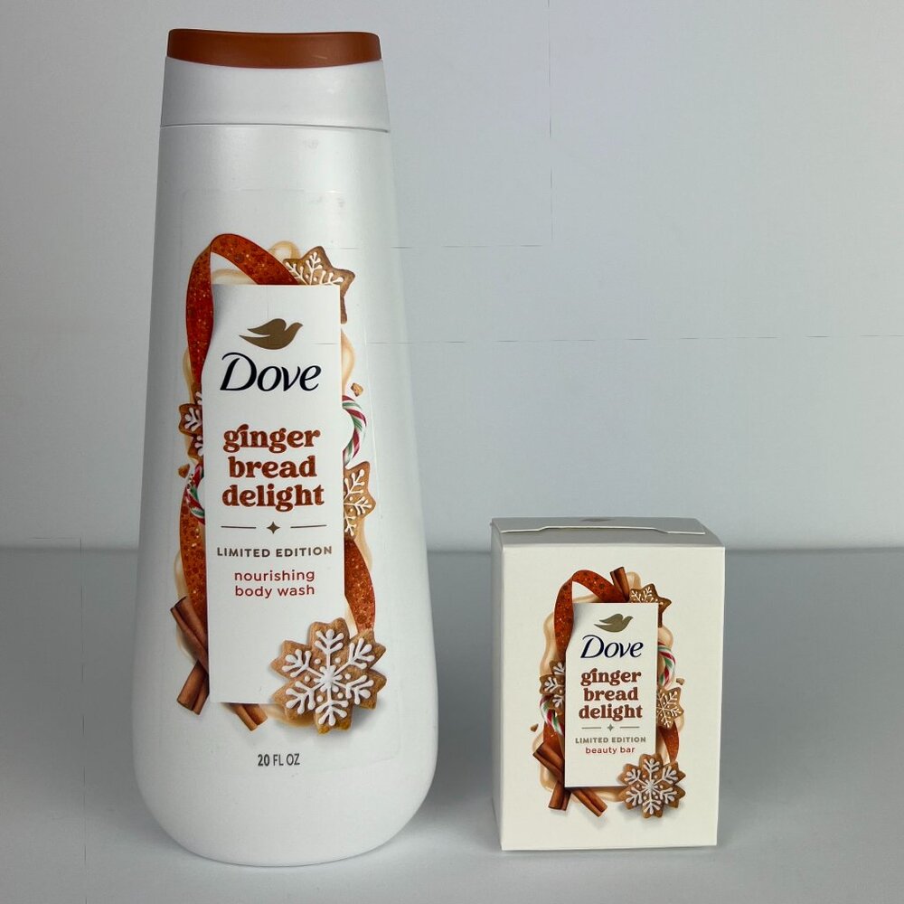 Dove Gingerbread Delight 20oz Body Wash & 5oz Bar Soap Holiday Treats LMTD ED